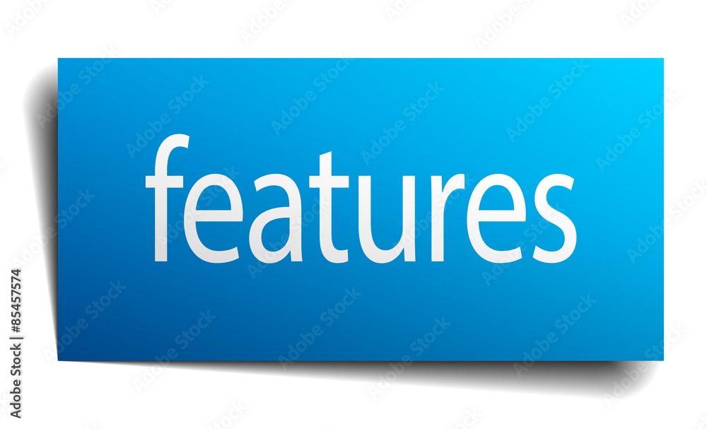 features blue paper sign on white background features blue paper sign on white background