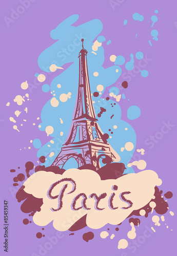 Colorful vector illustration of Tower Eiffel.