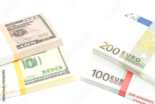packs of euros and dollars