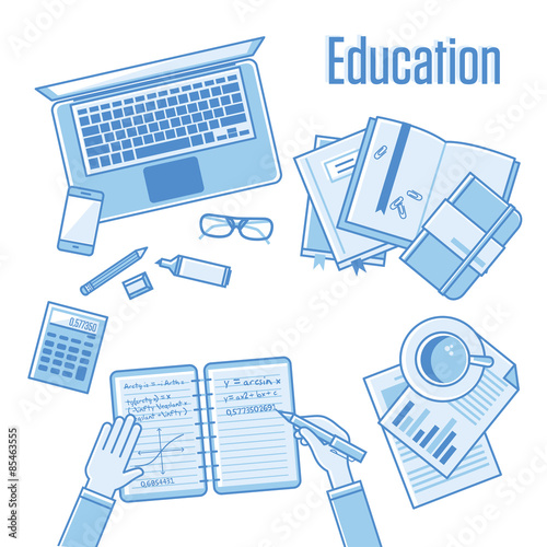 Flat linear design vector illustration concepts of education and © samuii