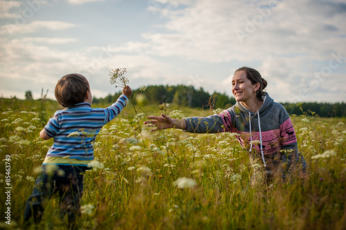 Son gives mom flowers