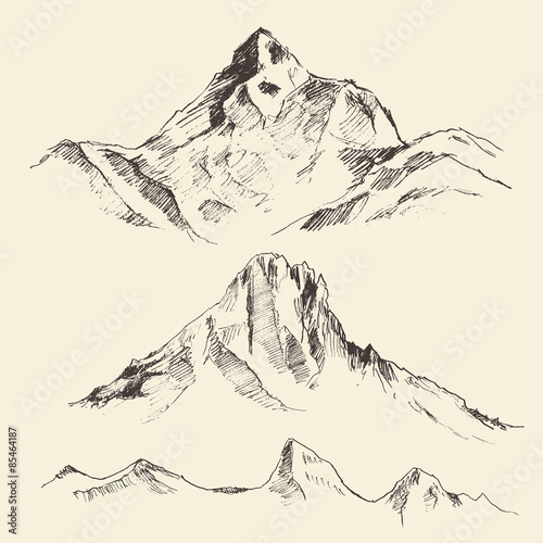 Mountains contours of the mountains engraving vector illustration hand drawn sketch