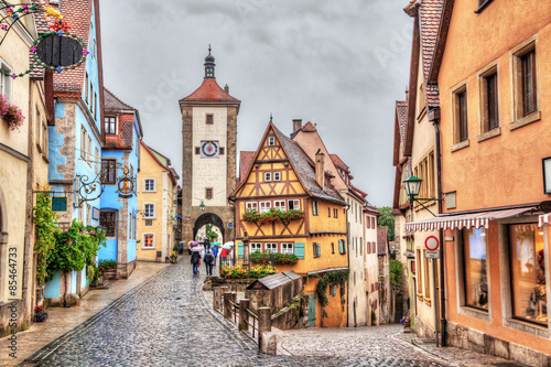 Medieval town Rothenburg ob der Tauber in rainy weather © bbsferrari