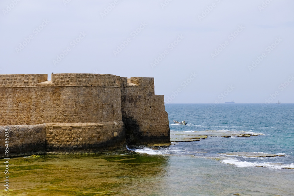 Old walls of Acre fort in Israel