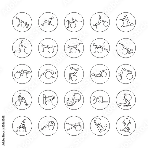 set of linear icons. exercise fitball