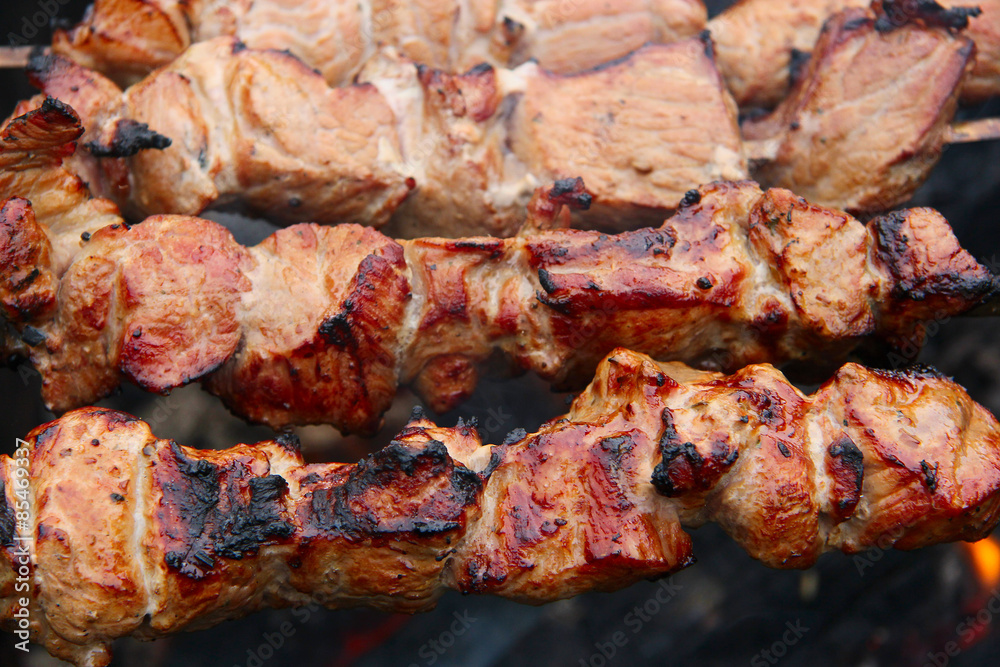 The shish kebab on skewers The shish kebab on skewers