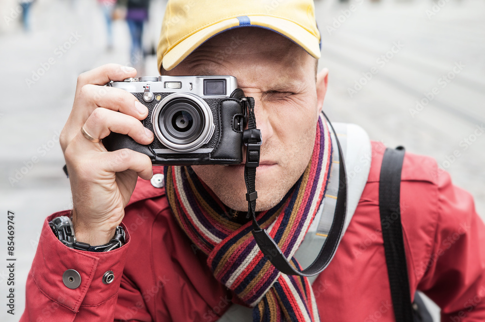 Man with photo camera portrait Man with photo camera portrait