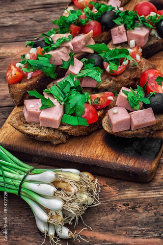 bruschetta with vegetables and meat