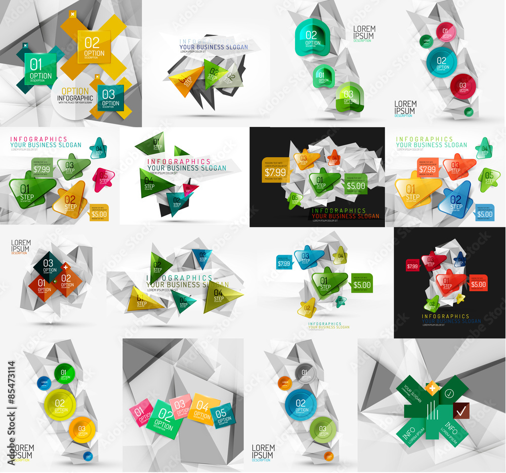Fototapeta premium Set of light, paper design option infographic banner templates