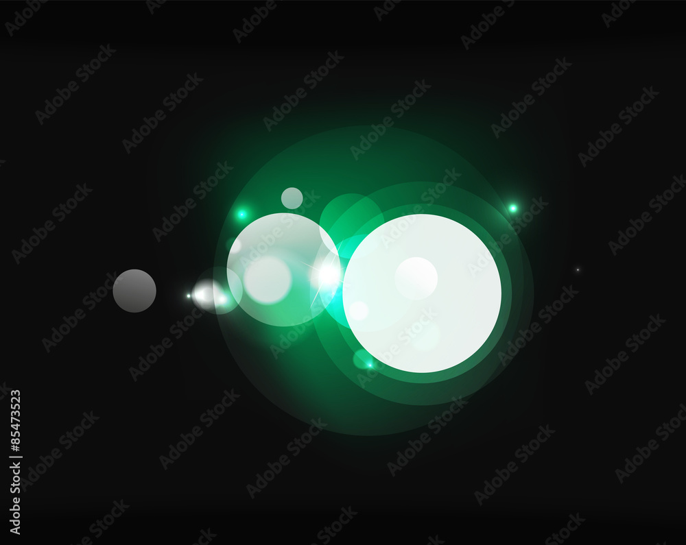 Glowing shiny bubbles and stars in dark space Glowing shiny bubbles and stars in dark space