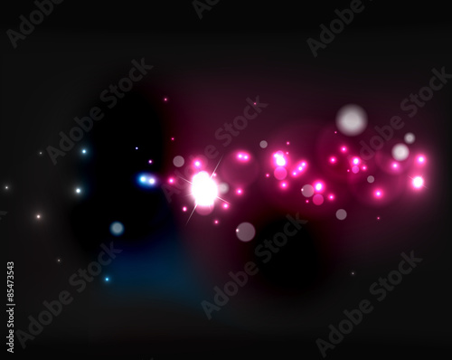 Glowing shiny bubbles and stars in dark space