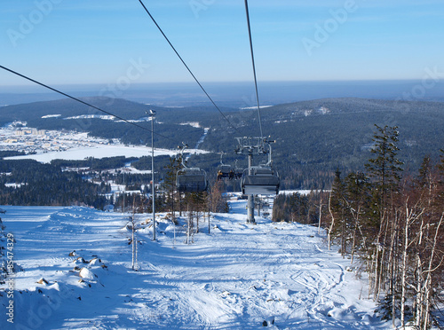 Ski lift in the Ural Mountains. Russia