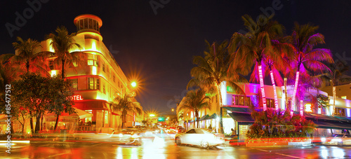 Miami Beach Florida, colorful night summer scene on Ocean Drive Art Deco District © FotoMak