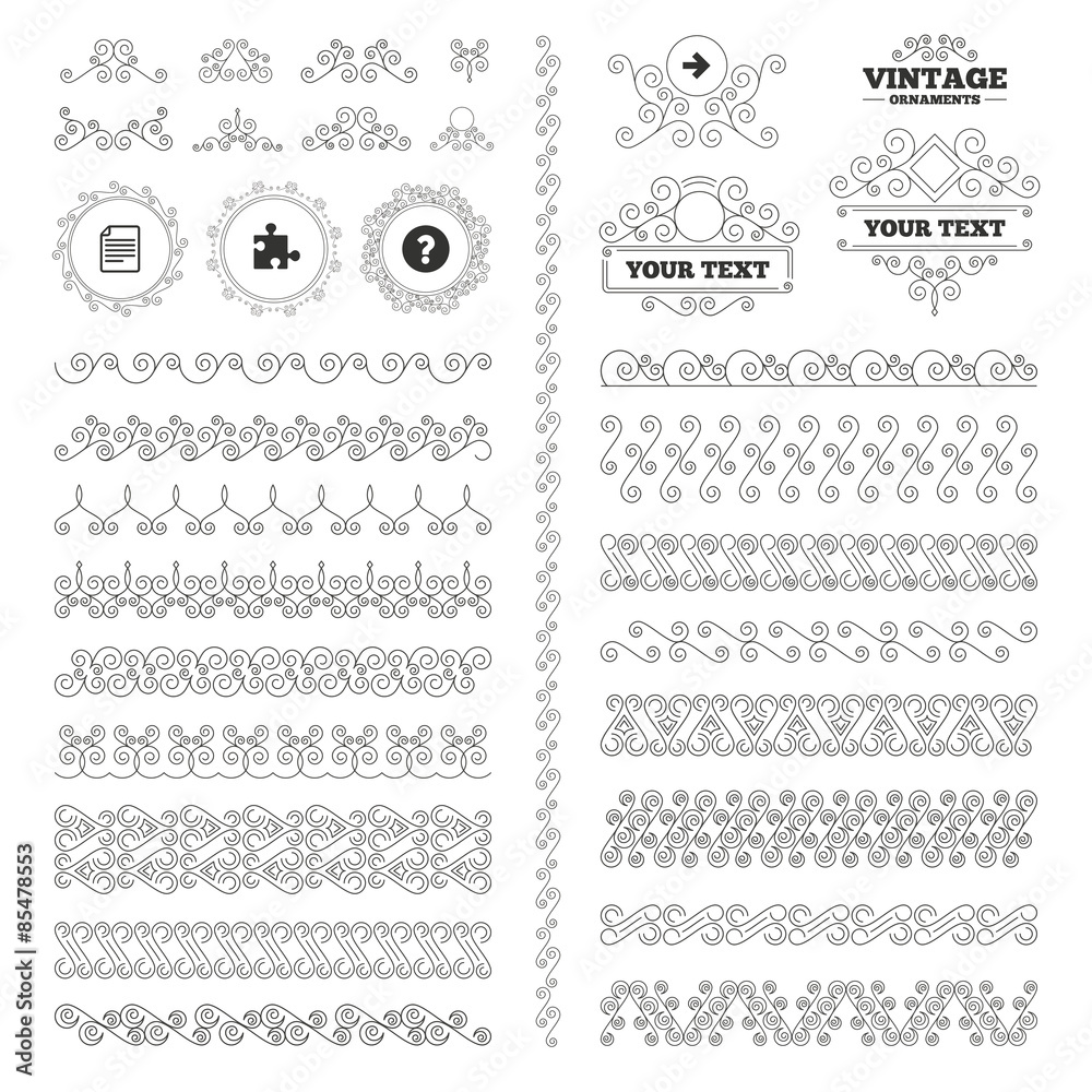 Question mark and puzzle signs. File, arrow. Question mark and puzzle signs. File, arrow.