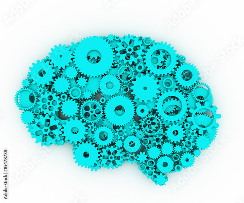The brain of gears. The blue brain. 3D.