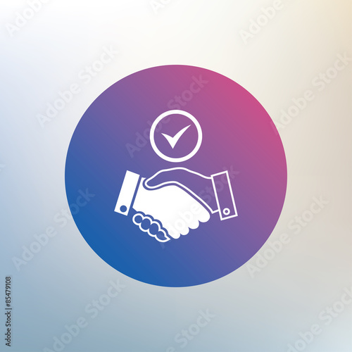 Tick handshake sign icon. Successful business.