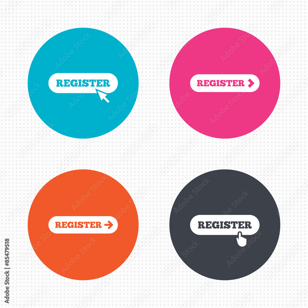 Register with hand pointer icon. Mouse cursor. Register with hand pointer icon. Mouse cursor.
