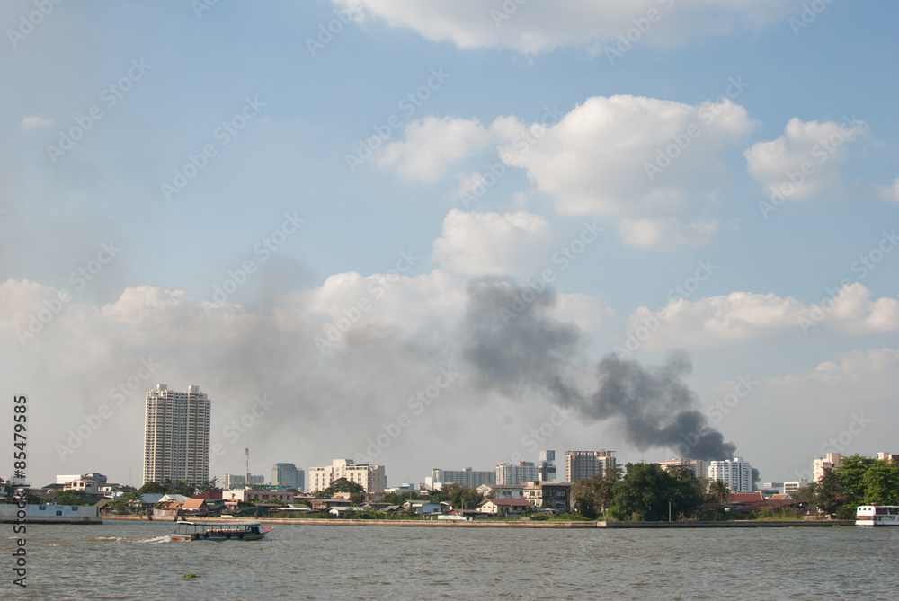 Smoke from Chaopraya river in Bangkok