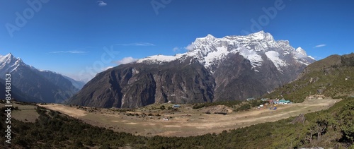 Syangboche Airport and snow capped Kongde Ri