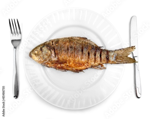 Fish, plate, cooked.