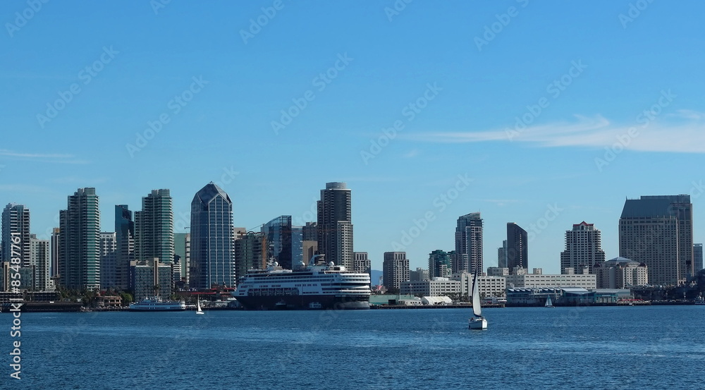 View of the City Skyline with water and boats View of the City Skyline with water and boats