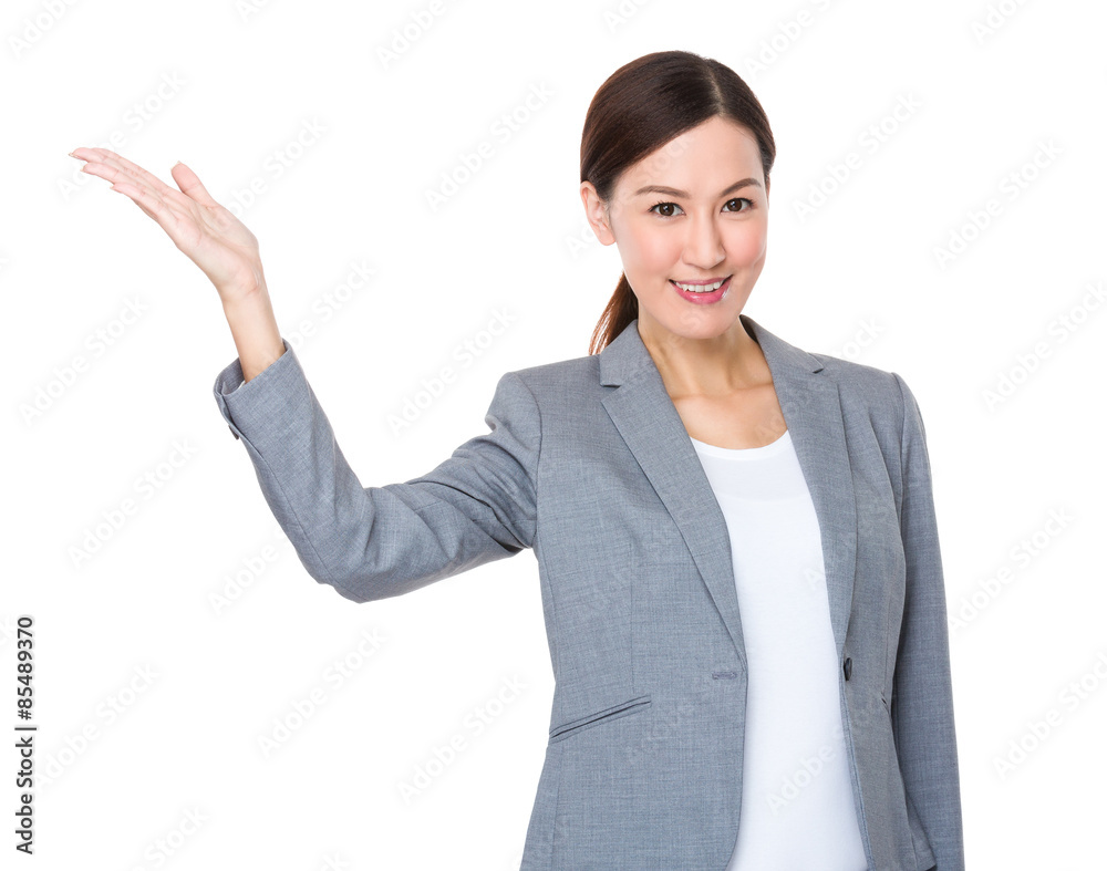 Asian businesswoman with hand show with blank sign Asian businesswoman with hand show with blank sign