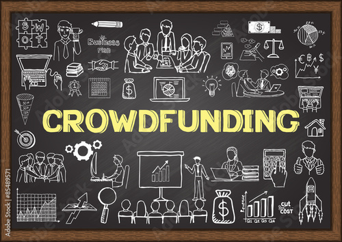 Business doodles about crowdfunding on chalkboard. photo