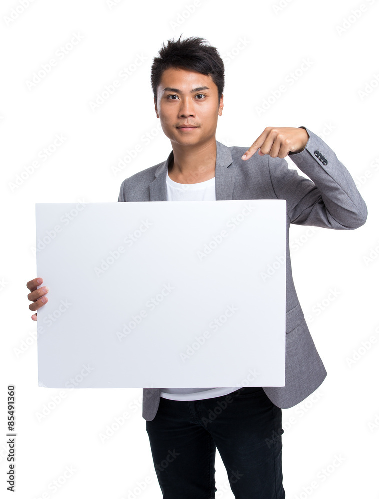 Asian businessman show with the white board Asian businessman show with the white board