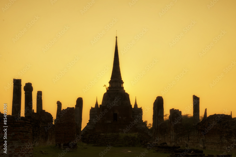 Wat Phrasisanpetch at sunset in Ayutthaya Historical Park, Thailand