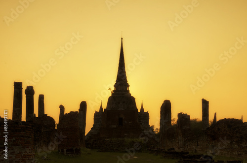 Wat Phrasisanpetch at sunset in Ayutthaya Historical Park, Thailand