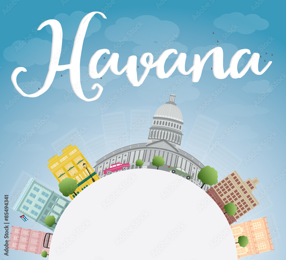 Havana Skyline with Color Building, Blue Sky and copy space