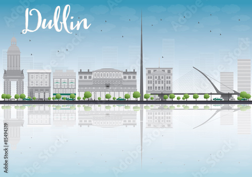 Dublin Skyline with Grey Buildings and Blue Sky, Ireland