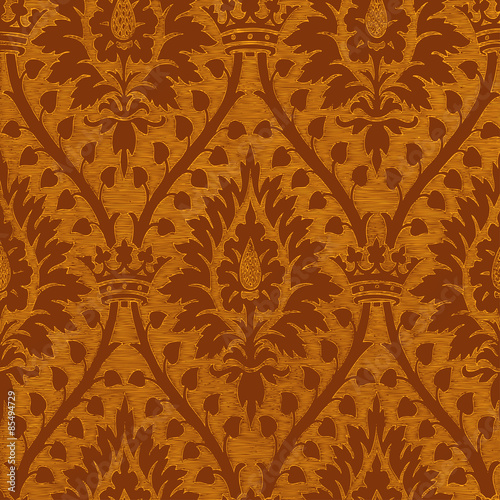 Hand-drawn floral seamless pattern with crown vintage background. Gold regal pattern can be used for wallpaper, textiles, patterns, web page background, surface textures, packaging, and invitations