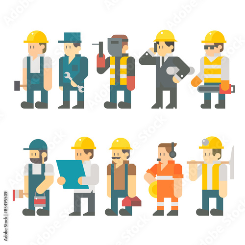 Flat design of construction worker set