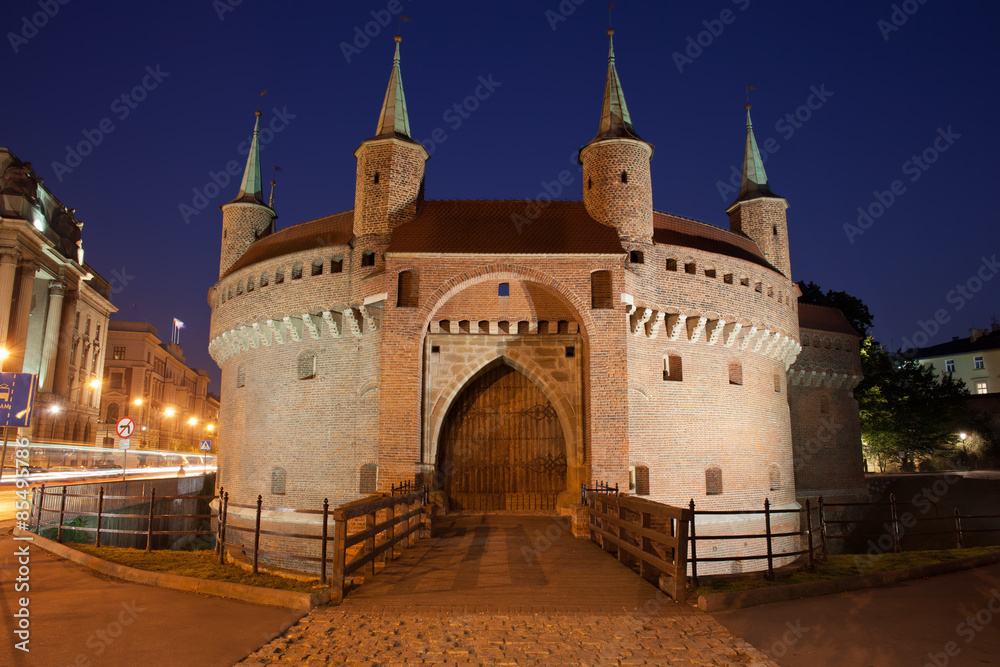 Barbican Fortification by Night in Krakow