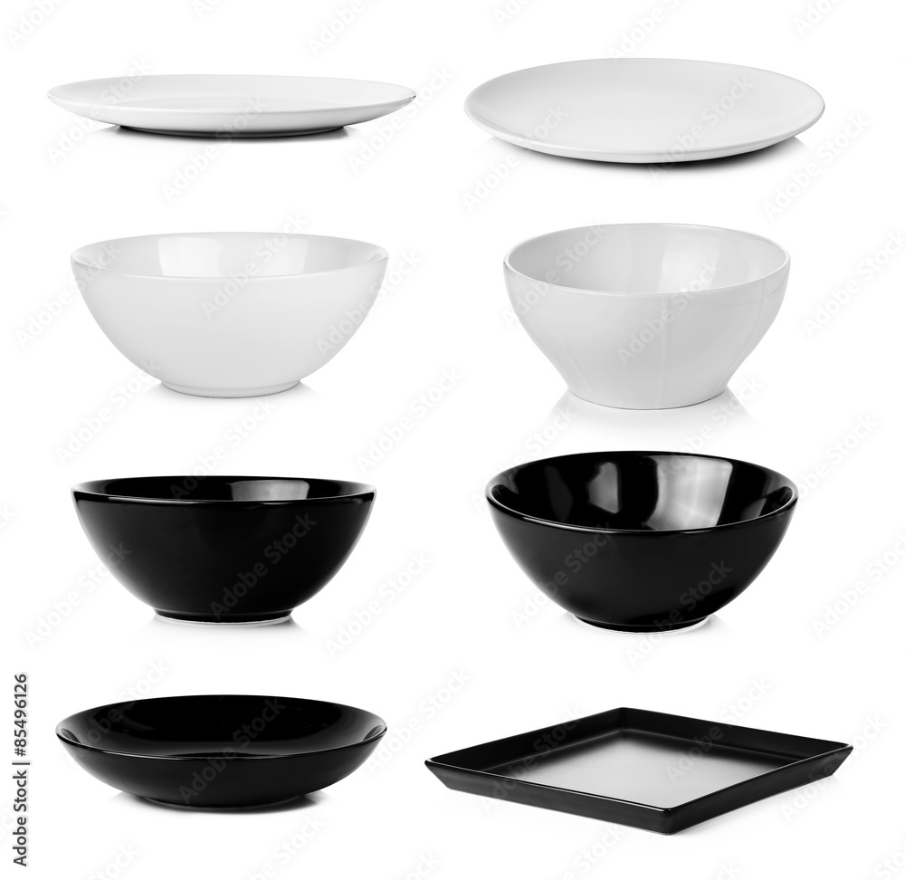 Collection of bowl plate dish isolated on a white background Collection of bowl plate dish isolated on a white background