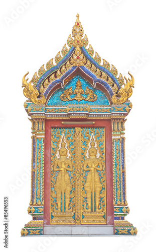 Thai Buddhist temple door sculpture on white background