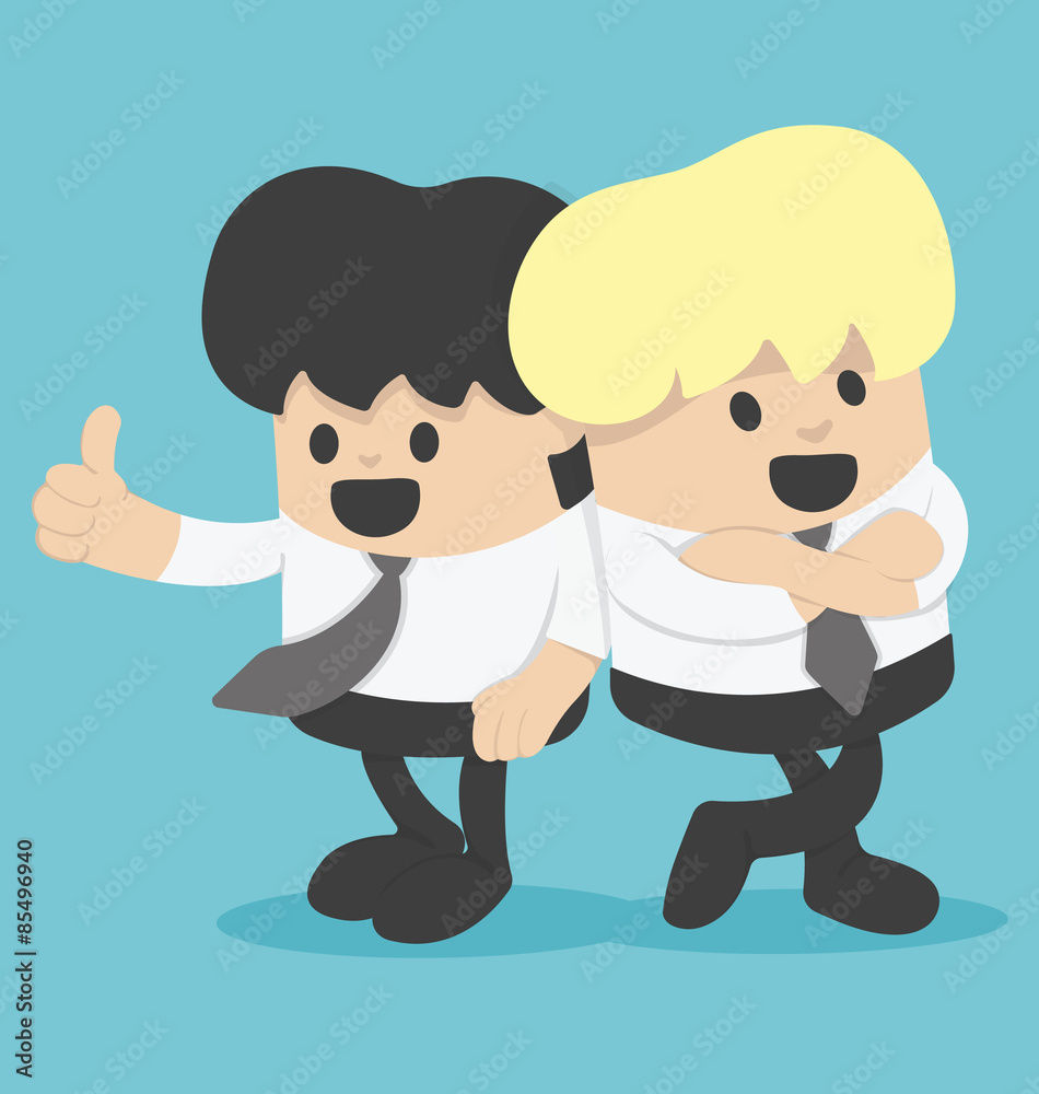 Cartoon two Businessman leaning against show confident Cartoon two Businessman leaning against show confident