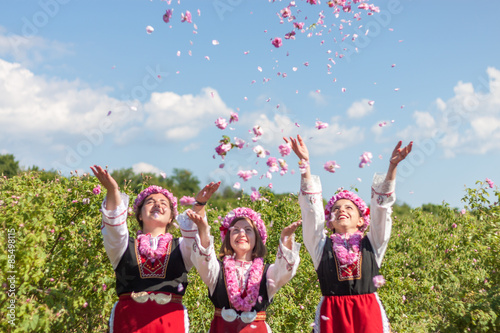 Girls posing during the Rose picking festival in Bulgaria