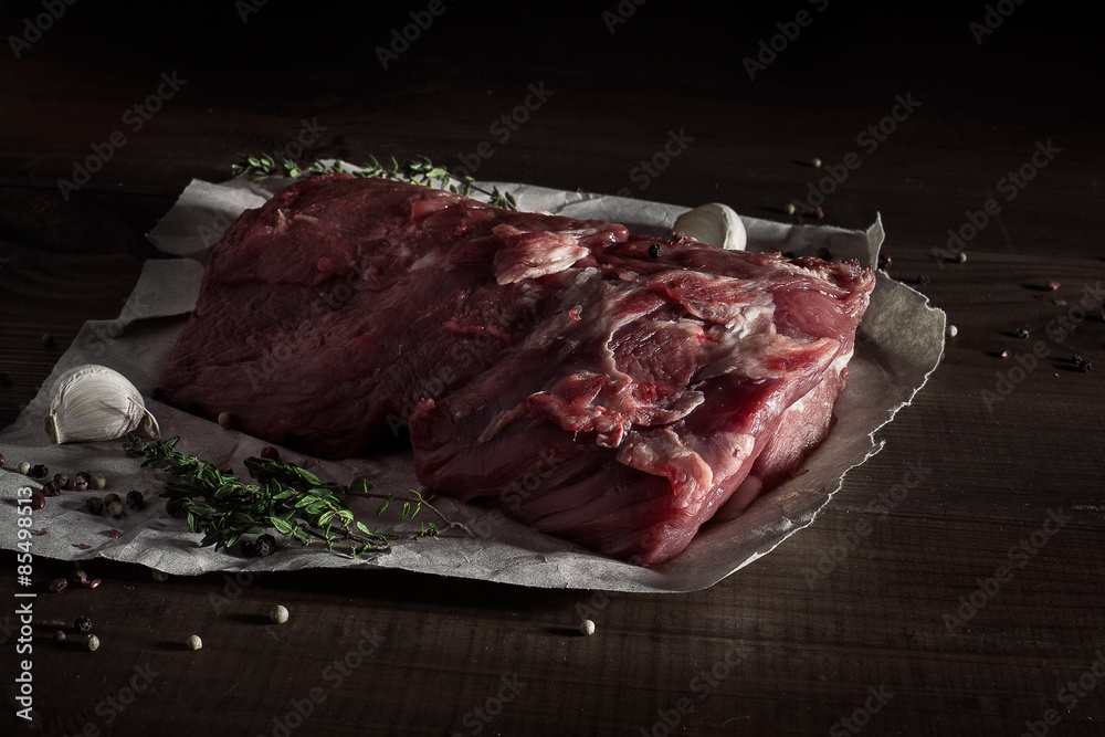 raw beef meat with ingridience
