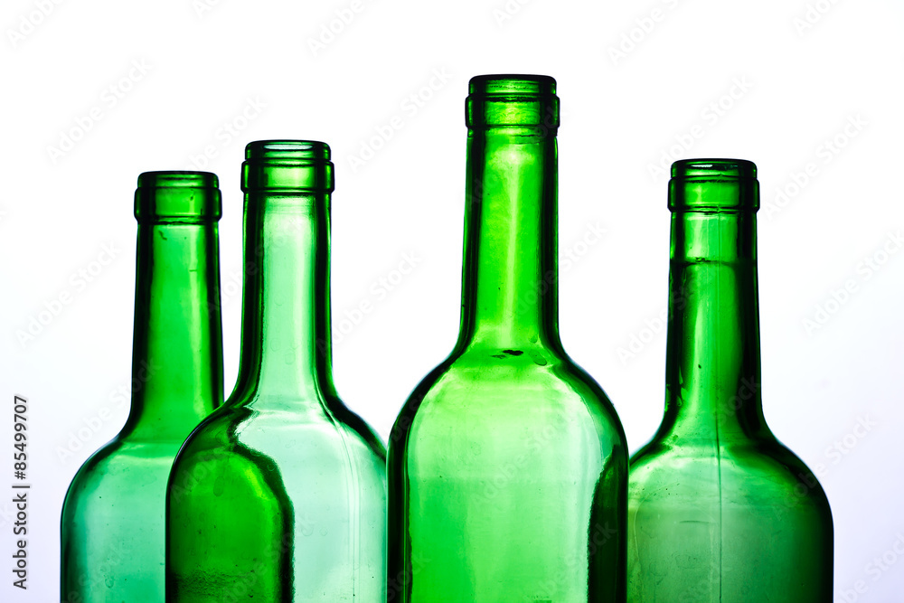 Green wine bottles transparent on white background. Green wine bottles transparent on white background.