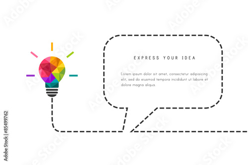 Template with low poly lightbulb and speech bubble