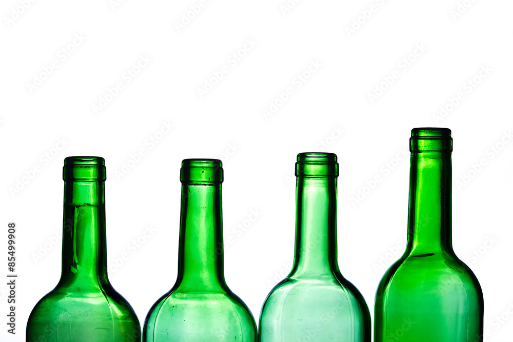 Green wine bottles transparent on white background. Green wine bottles transparent on white background.