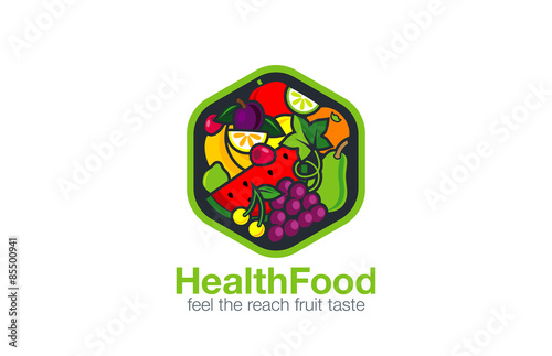 Fruit Logo design vector template hexagon shape...Vegetarian foo