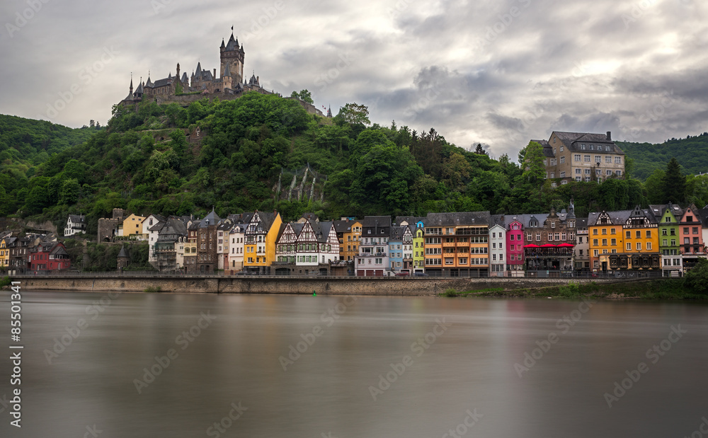 Colorful houses in front of Cochem castle, Moselle, Germany
