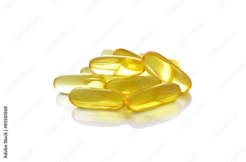 Omega 3 capsules from Fish Oil on white background Omega 3 capsules from Fish Oil on white background