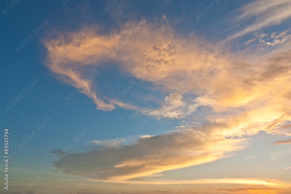 Beautiful twilight cloudscape on blue sky