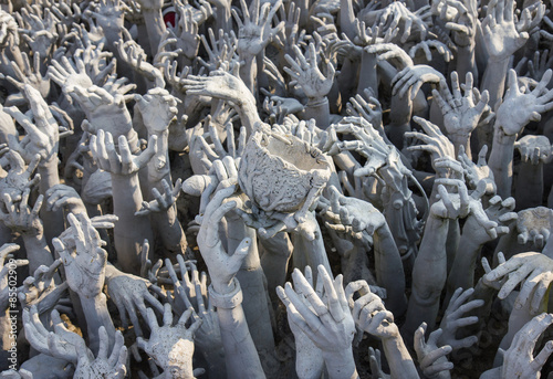 Abstract hands statue from Hell in Wat Rong Khun White Temple at Chiang Mai of Thailand