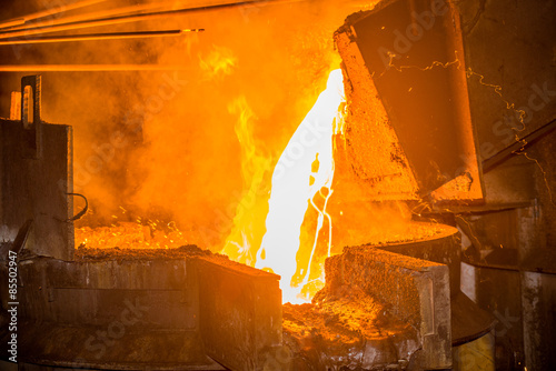 Steel pouring at steel plant
