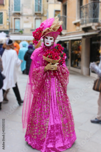 Venice Carnival Mask - pink woman mask with flowers